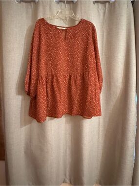 Rust Floral Peplum Blouse with Balloon Sleeves